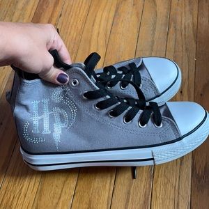 Gray and white Harry Potter sneakers